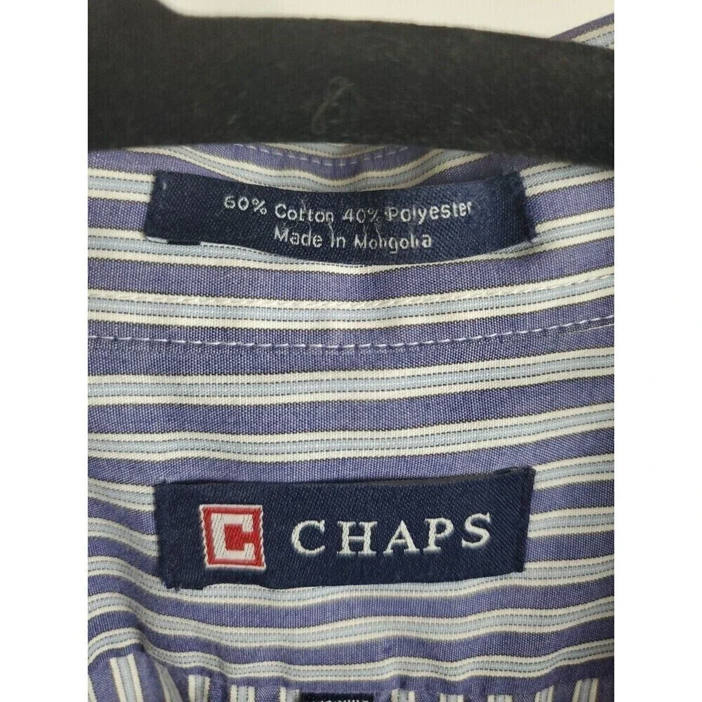 Chaps Shirt Mens Large Striped Purple Blue Button Long Sleeve Pocket - Picture 2 of 7